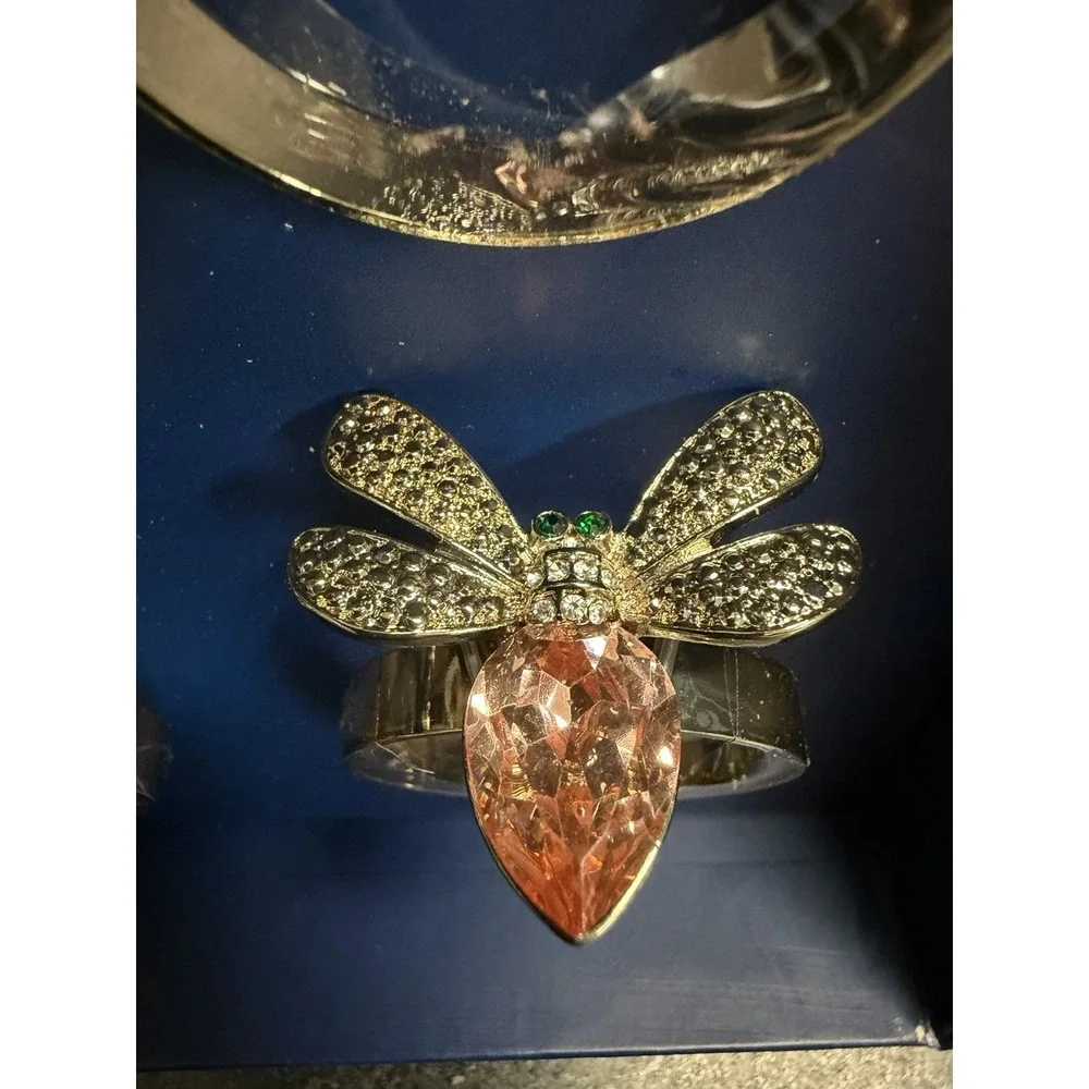 Joy by Joanna Buchanan Dragonfly Jeweled Napkin Rings Set of 6 Pink Crystal Box